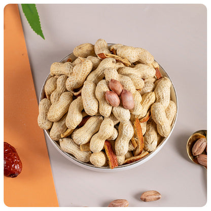 Canned Shelled Cooked Red Peanuts - Tangerine Peel Flavor. Peanuts.
