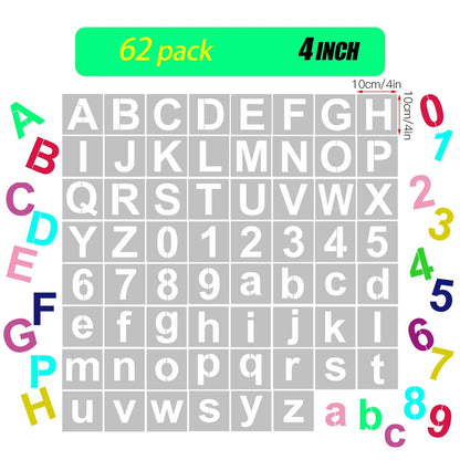 Letter Number Stencil 62Pcs PET Reusable Washable Alphabet Crafr Template 5 Inch