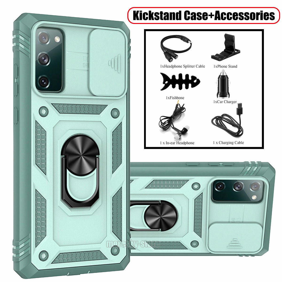 For Samsung Galaxy S20 FE / 5G Ring Stand Case w/ Camera Slide Cover - Thumbnail 5