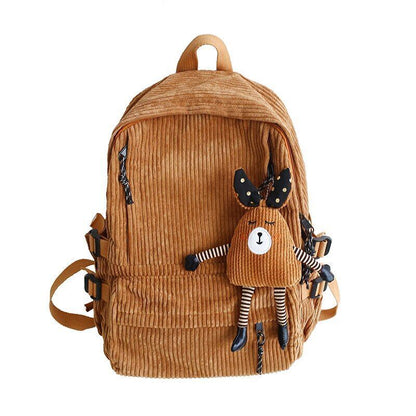 Corduroy Backpack Stripe School Bag Teenage Backpack 30*42*13CM Black/Blue/Khaki