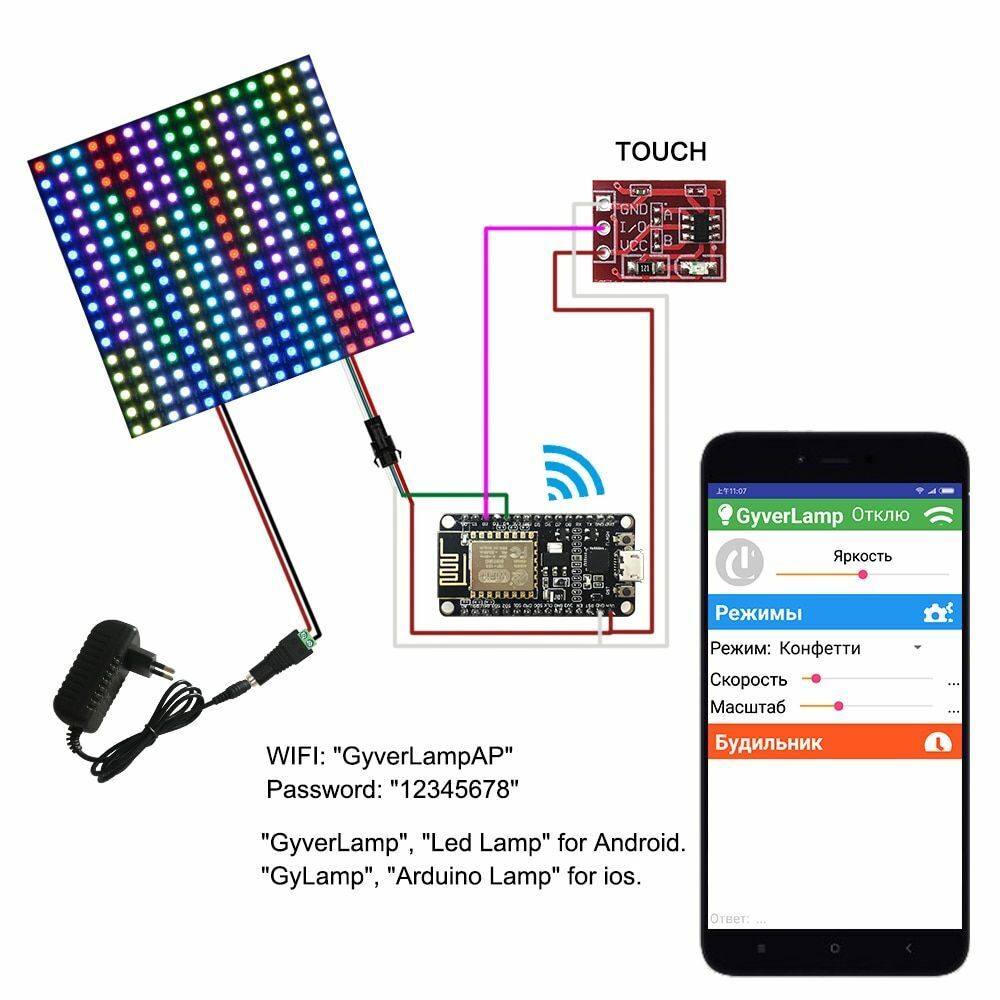 Touch Lamp Matrix 16x16 DIY WiFI Bendable Flexible Addressable Strip Pixel Light