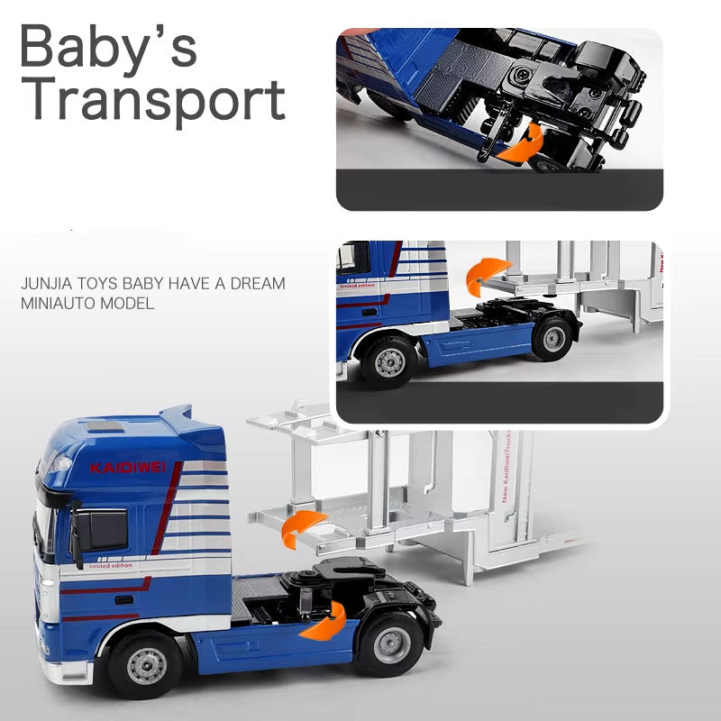 Alloy Double Deck Flatbed Trailer Model Diecast Metal Heavy Semi Trailer Transpo