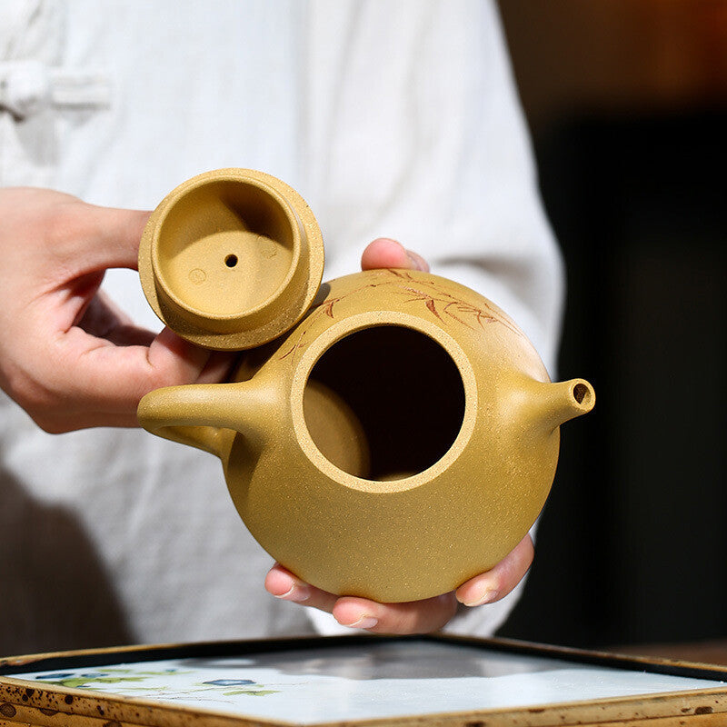 Bamboo Embossed Master Pot Real Yixing Zisha Duan Clay Shipiao Tea Pot Marked