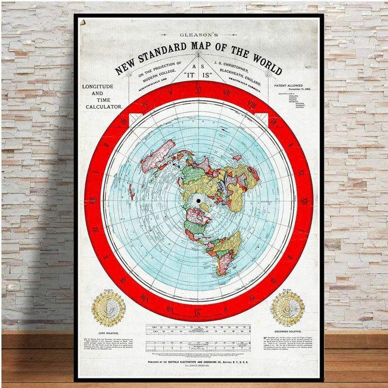 1892 Flat Earth Map Poster Prints Movie World Painting Art Wall Pictures 60x80cm