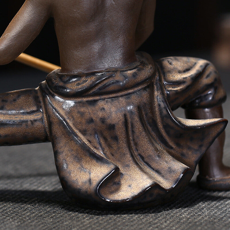 Kungfu Boy Shaolin Monk Statue Ceramic Tea Pet Home Decoration Tea Play Ornament