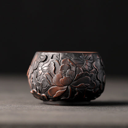 One Cup Handmade Floral Dragon Carved Yixing Zisha Purple Pottery Kungfu Teacups