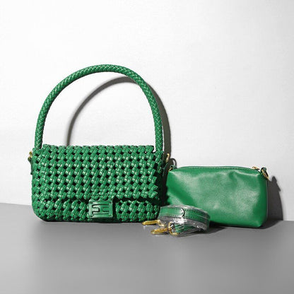 Neat Hollow Shoulder Bag Women Small Handbag Purse Woven Leisure Holiday Pouch