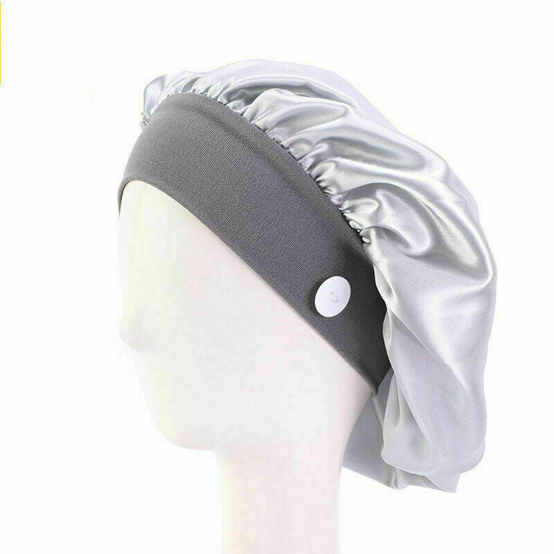 Silk Night Sleep Cap Hair Bonnet Hat Satin Wide Band Large Jumbo Head Cover Size