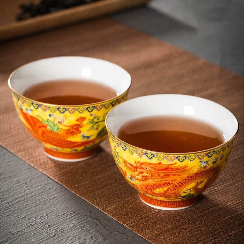 Chinese Tea Cup Dragon Phoenix Print Master Cup 85ml Porcelain Cup Of Tea China