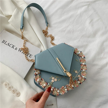 Tassel Women's Bag PU Leather Shoulder Bag Pearl Lace Crossbody Bags Handbags