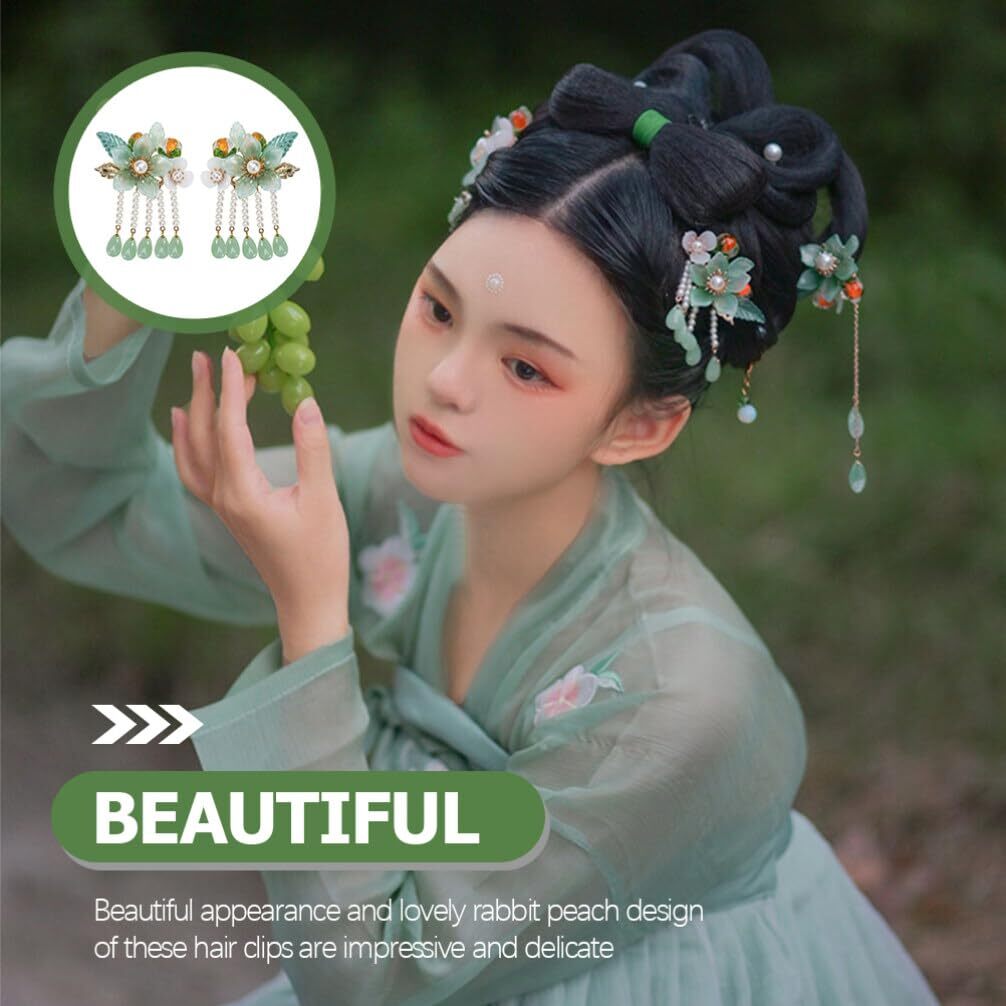 Wedding Decor 1 Pair Chinese Hair Clips Tassel Hair Barrettes Jade Ponytail