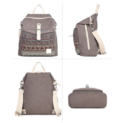 Canvas Backpack Flower Embroidery School Bag Traveling Purse 30*13*38CM Red/Blue
