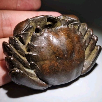 collection bronze hand carved wealth crab Figure statue netsuke tea pet Decor