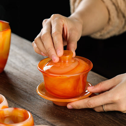 Chinese Agate Jade Porcelain Gaiwan Tea Cup Tea Maker Kung Fu Tea Set Teacup