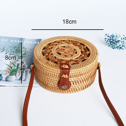 Straw Bag Round Woven Handmade Summer Polyester Crossbody Shoulder Bag Polyester
