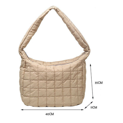 Lattice Pattern Shoulder Bag Cotton Handbag Large Capacity Purse Feather Padded