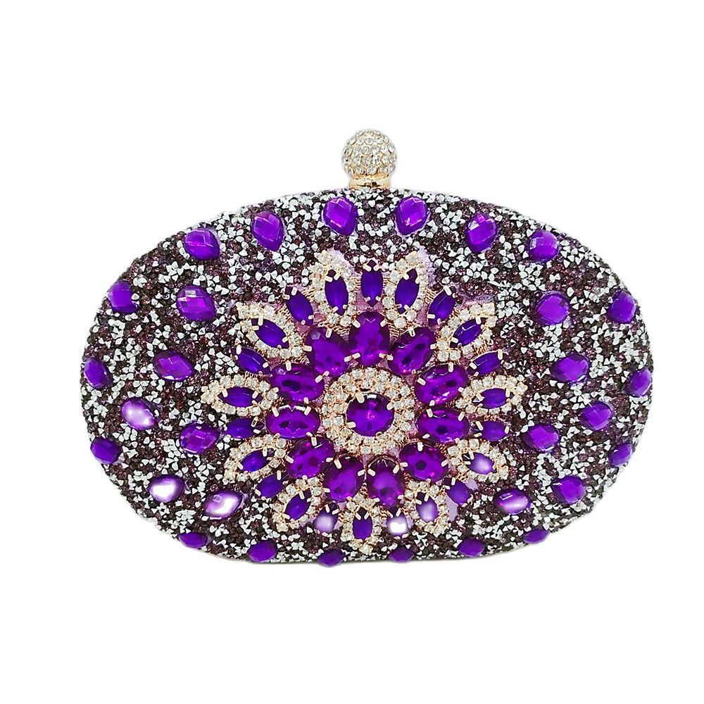 Silver Floral Crystal Clutch Bag Cell Phone Pocket Wallet Purse Handbag Nylon