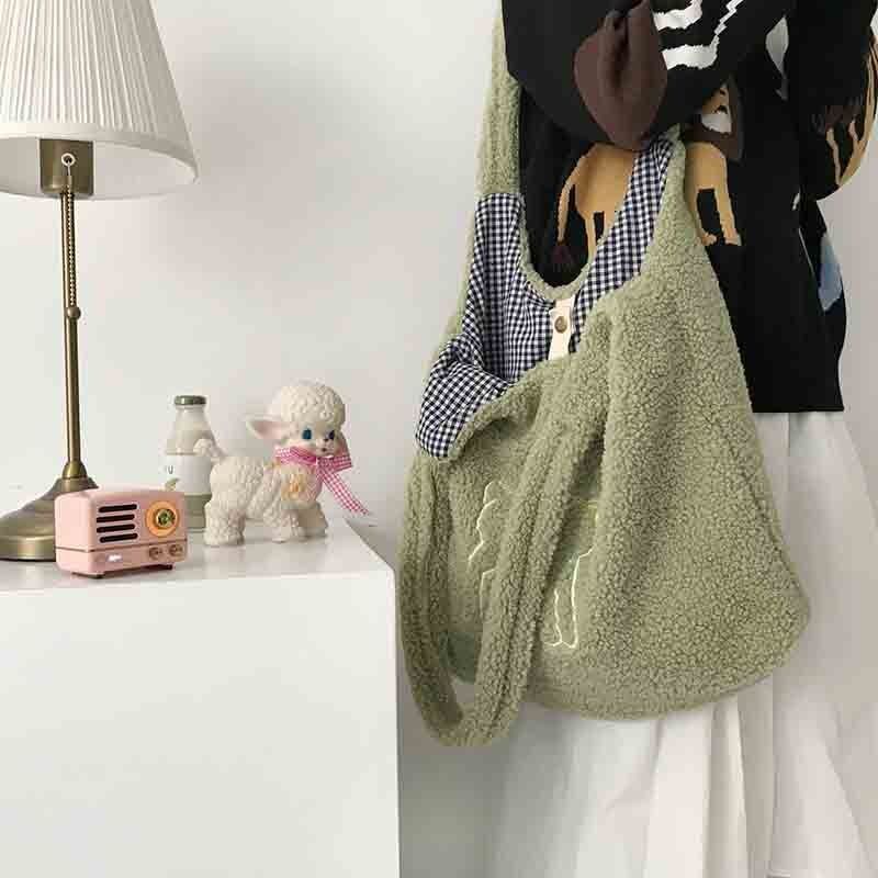 Fabric Shoulder Bag Handbag Tote Large Embroidery Shopper Bag Canvas Polyester