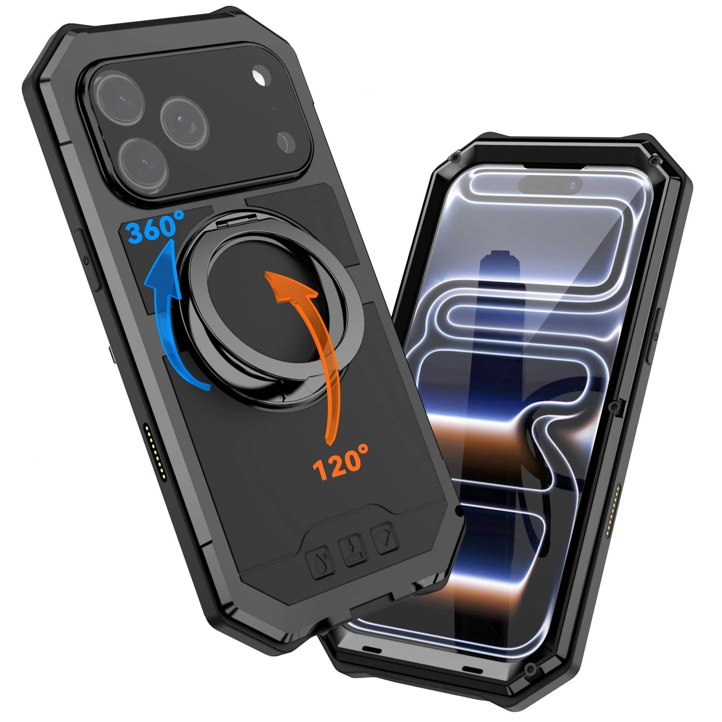 For iPhone 17 Pro Max Metal Magnetic Case 360° Ring Stand Heavy Duty Shockproof