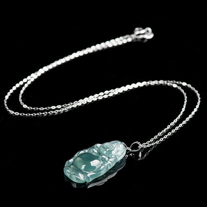 Natural Grade A Jade Jadeite Carving Maitreya Buddha Blessing Necklace Pendant