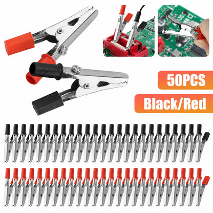 Durable 50Pcs Electrical Test Clamps Metal Alligator Clips with Plastic Handle