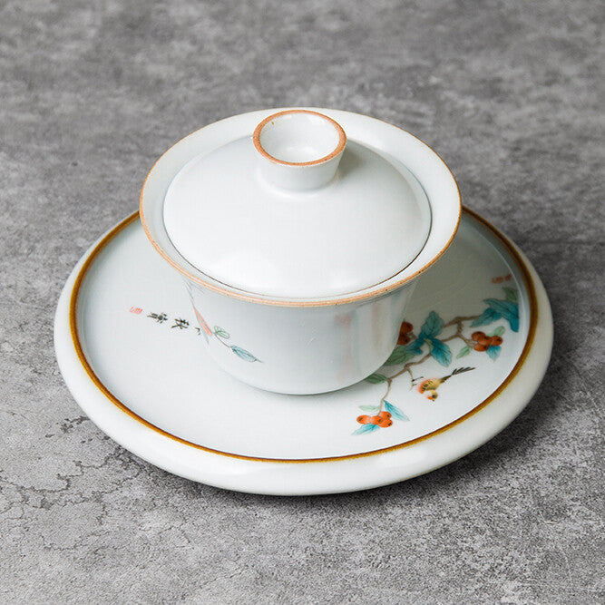 Ceramic Tea Plate For Gaiwan Pot Cup Crackle Glaze Handpainted Tea Tray Round