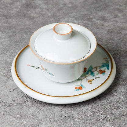 Ceramic Tea Plate For Gaiwan Pot Cup Crackle Glaze Handpainted Tea Tray Round