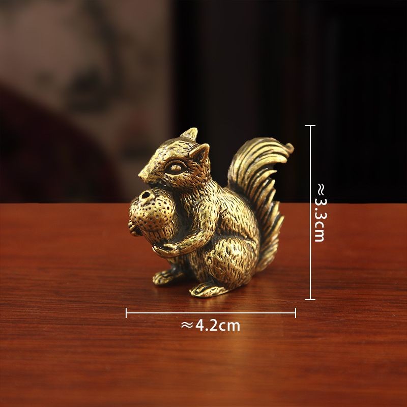 2PCS Solid Brass Squirrel Incense Holder 4.2cm Mini Figurine Desktop Ornament