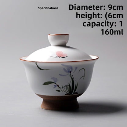 Chinese White Ceramic Gaiwan Tea Cup 160ml 5.4oz Handmade Kungfu Tea Set