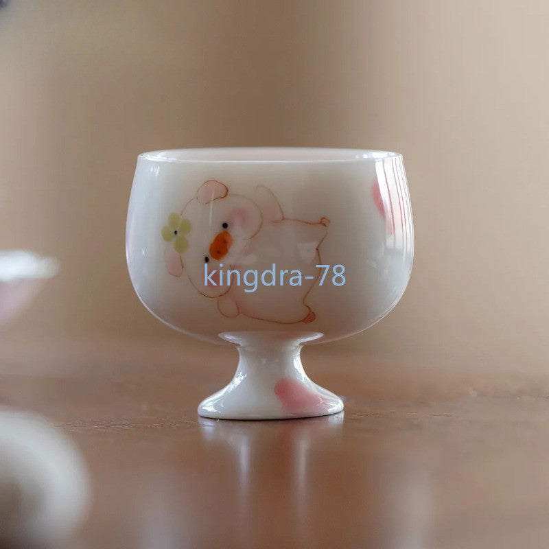1Pc Chinese Jingdezhen Ceramic Hand Painted Cute Pig Teacup Cup Tea Bowl