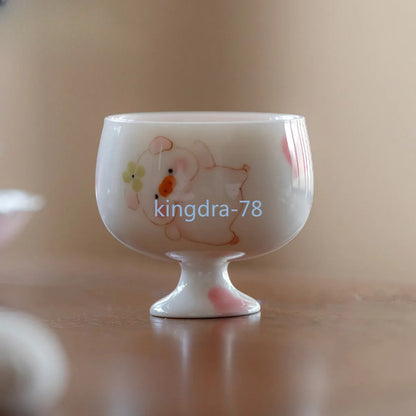 1Pc Chinese Jingdezhen Ceramic Hand Painted Cute Pig Teacup Cup Tea Bowl