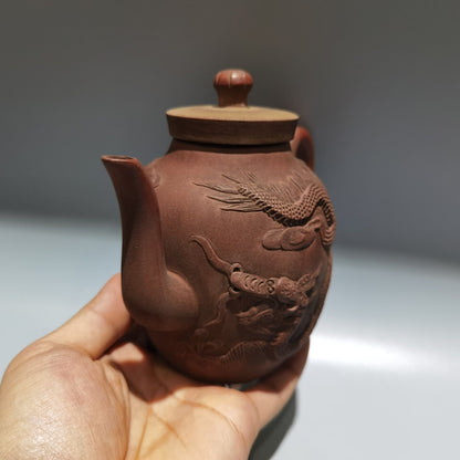 vintage chinese yixing purple clay teapot zisha ceremony carving dragon phoenix