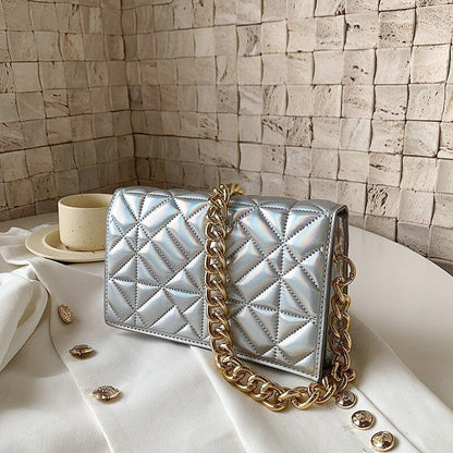 Metal Chain Shoulder Bag Handbag Purse Shiny Leather Small Fashion 22*14*7 CM