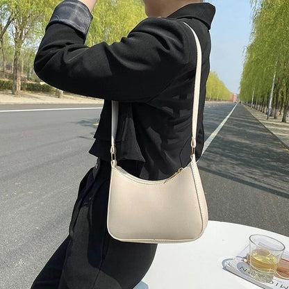 Fashion Handbags Retro Leather Temperament Shoulder Underarm Bag Baguette Shape