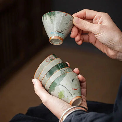 Hand Painted Lotus Teacup Ceramics Master cup Vintage Chinese Kung Fu Tea Bowl