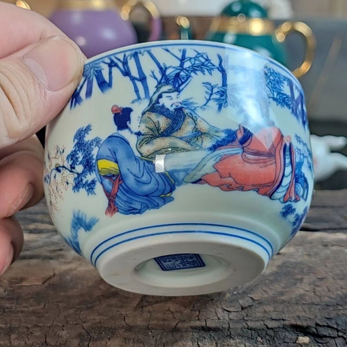 chinese jingdezhen porcelain blue and white tea cup ：scholar