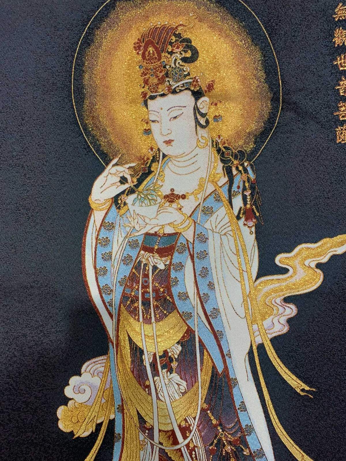 36" China Cloth Silk Guanyin Bodhisattva Mural Wall Hanging Tapestry Meditation