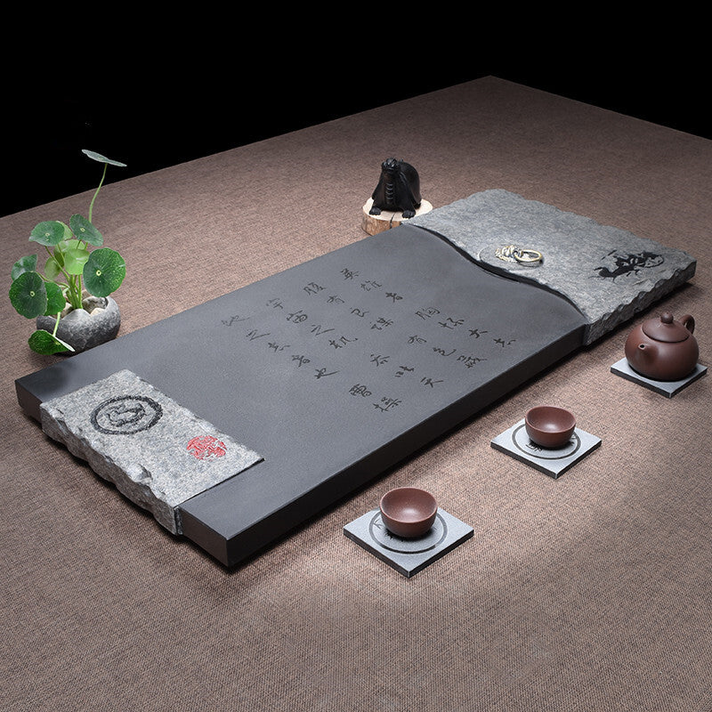 Courtyard Tea Table Weighted Stone Tea Tray Hand Carved Black Stone Tea Boat