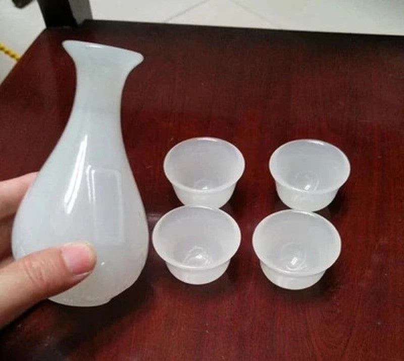 5Pcs Beautifully Glass Imitation White Jade Wine Glass Wine Set Wine Dispenser