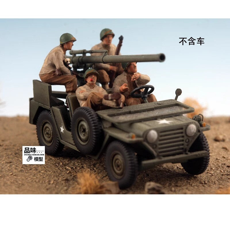 Homemade 1/72 U.S. Army Tank Willys Vehicle Mounted 4-Person Finished Model