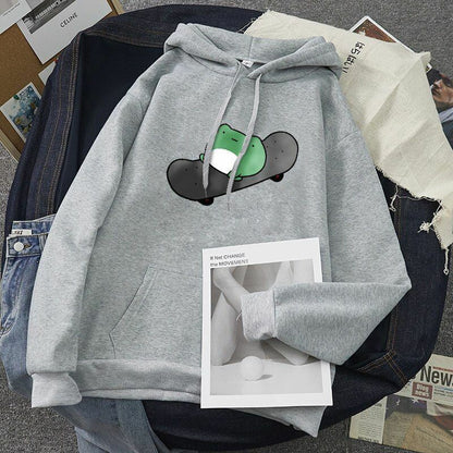 Oversized Sweatshirt Skateboard Frog Men Women's Hoodies Harajuku Warm Pullover