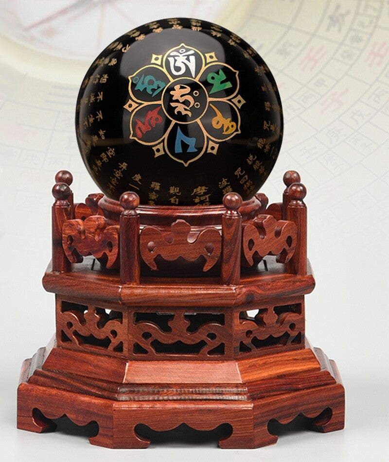 Rosewood Crystal Ball Sphere Globe Display Stand Rack Base Holder Decor