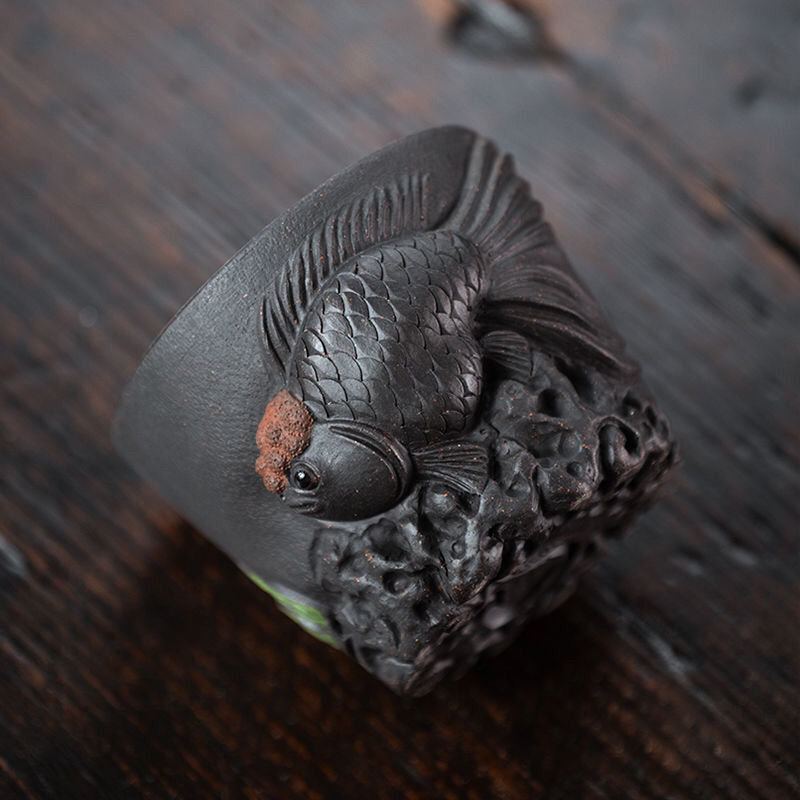 170ml Handmade Purple Sand Fish Tea Cup Tea Set Ceramic Single Cup Tea Cup