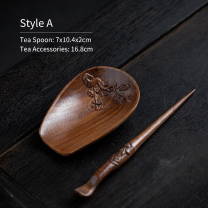 Walnut Wood Tea Spoon Handmade Plum Blossom Tea Scoop Tea Accessories
