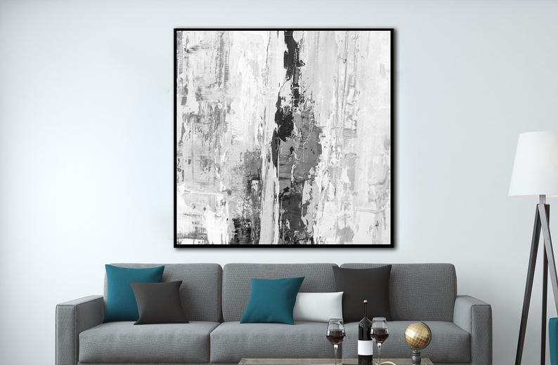 Oil Painting Abstract Oversize Canvas Wall Art Black And White Painting Calming