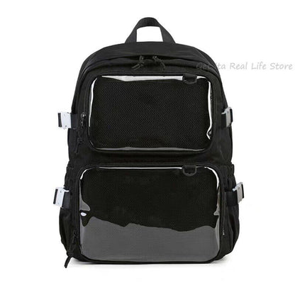 Girls Large School Pink Backpack Two Clear Pockets Display Women Big Bag