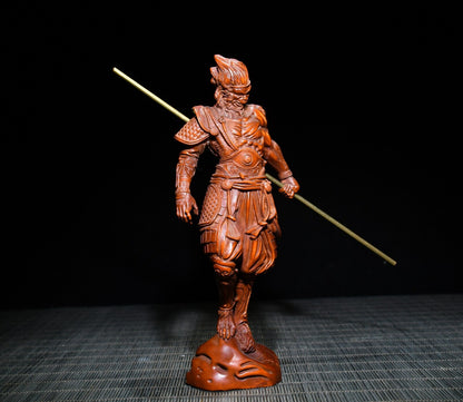 Chinese Collection Boxwood Hand-carved Exquisite Monkey King Sun WuKong Statue