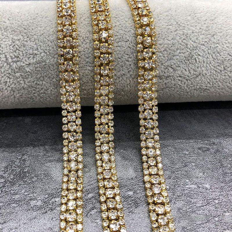 Dress Decoration Trims 3Rows Crystal Rhinestone Cup Chain DIY Applique Sew On 1M