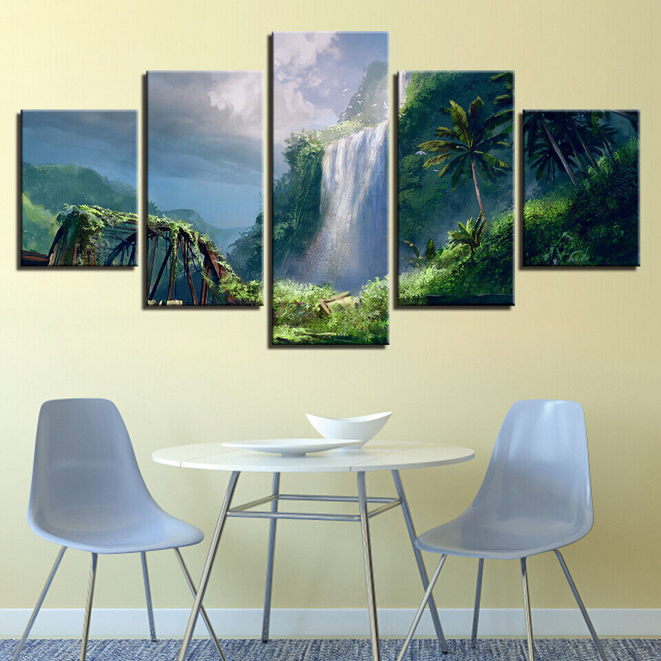 Waterfall Green Trees Landscapes Canvas Prints Painting Wall Art Home Decor 5PCS