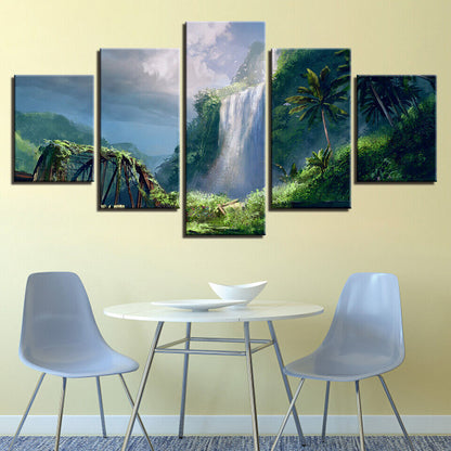 Waterfall Green Trees Landscapes Canvas Prints Painting Wall Art Home Decor 5PCS